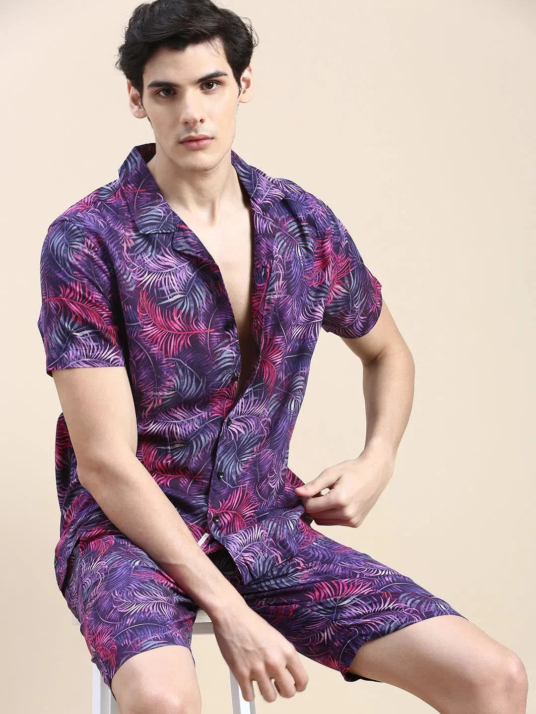 Purple Printed Co ord Sets Men | Mens Two Piece Sets