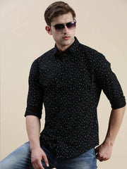 Men Black Geometrical Casual Shirt-STANLEY-5553-Black