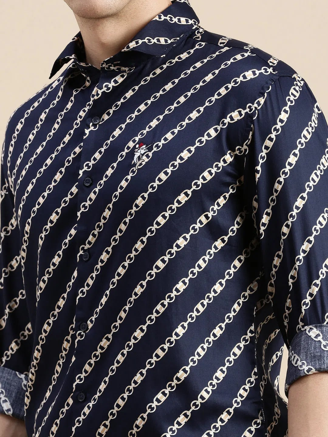 Navy Graphic Print Mens Shirt - Casual Beach Shirts