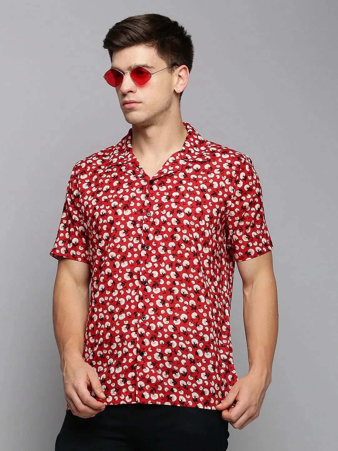 Men Red Printed Casual Shirt-RESORTPRINT-5286-Red