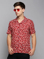 Men Red Printed Casual Shirt-RESORTPRINT-5286-Red