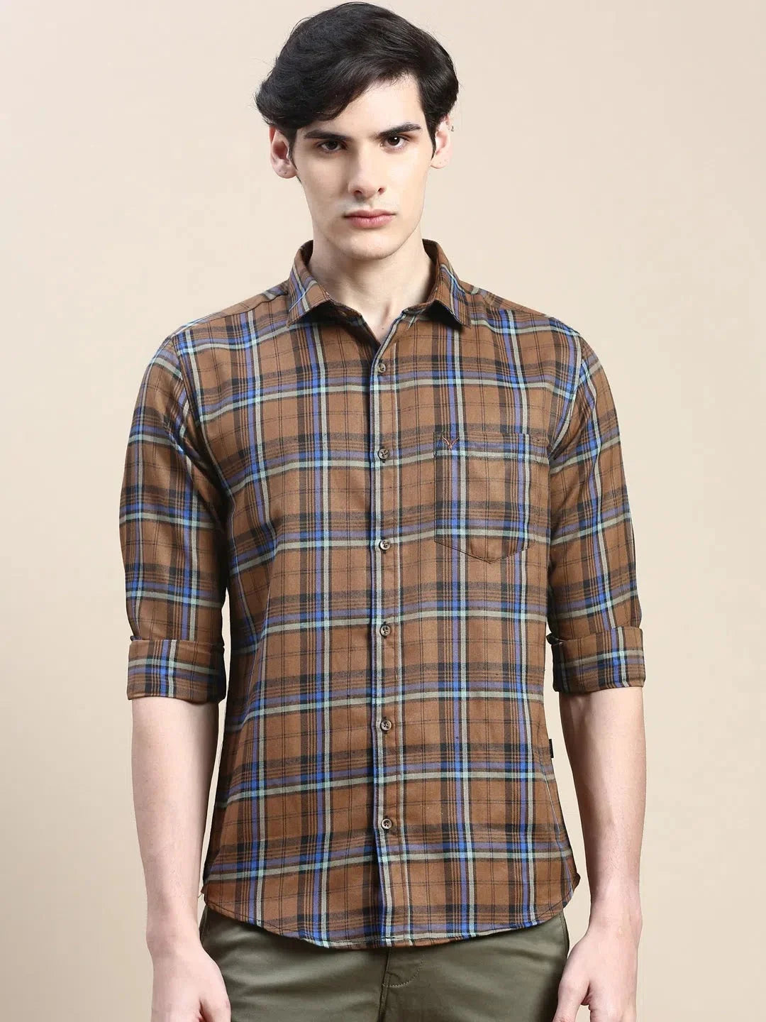 Authentic Brown Checked Mens Shirt - Cotton Casual Shirt | DesiQlo