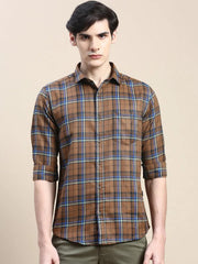 Men Brown Checked Casual Shirt-ALBACHECKS-68-Brown