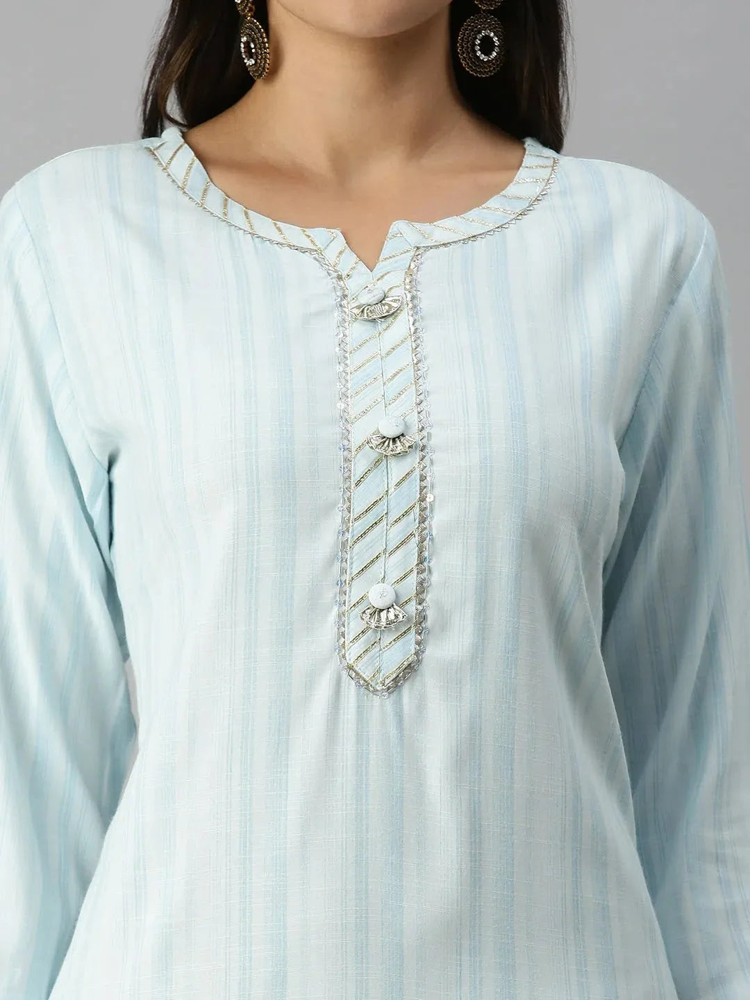 Blue Striped Cotton Kurta for Ladies | Indian Kurtis | DesiQlo