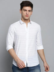 Men White Solid Casual Shirt-DEERASTRIPES-2075-White