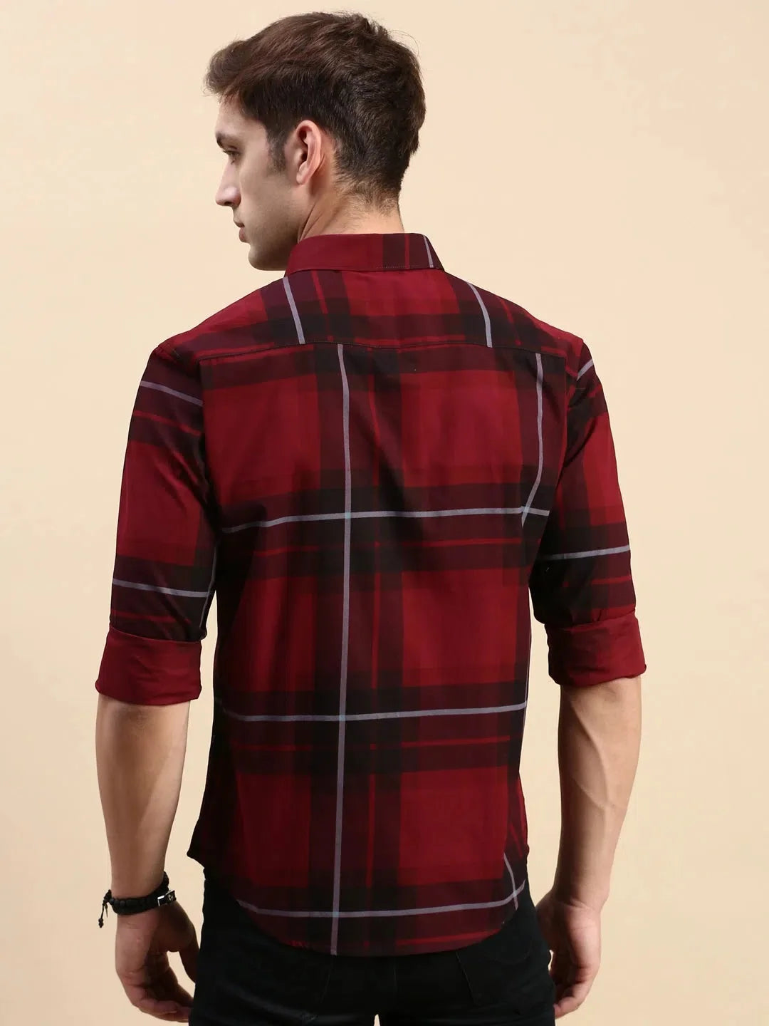 Maroon Checked Mens Shirt - Cotton Casual Shirt | DesiQlo