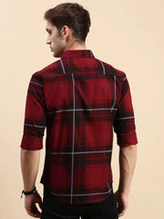 Men Maroon Checked Casual Shirt-ZEECHECKS-5238-Maroon