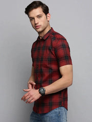 Men Maroon Checked Casual Shirt-HORNCHECKS-1924-Maroon