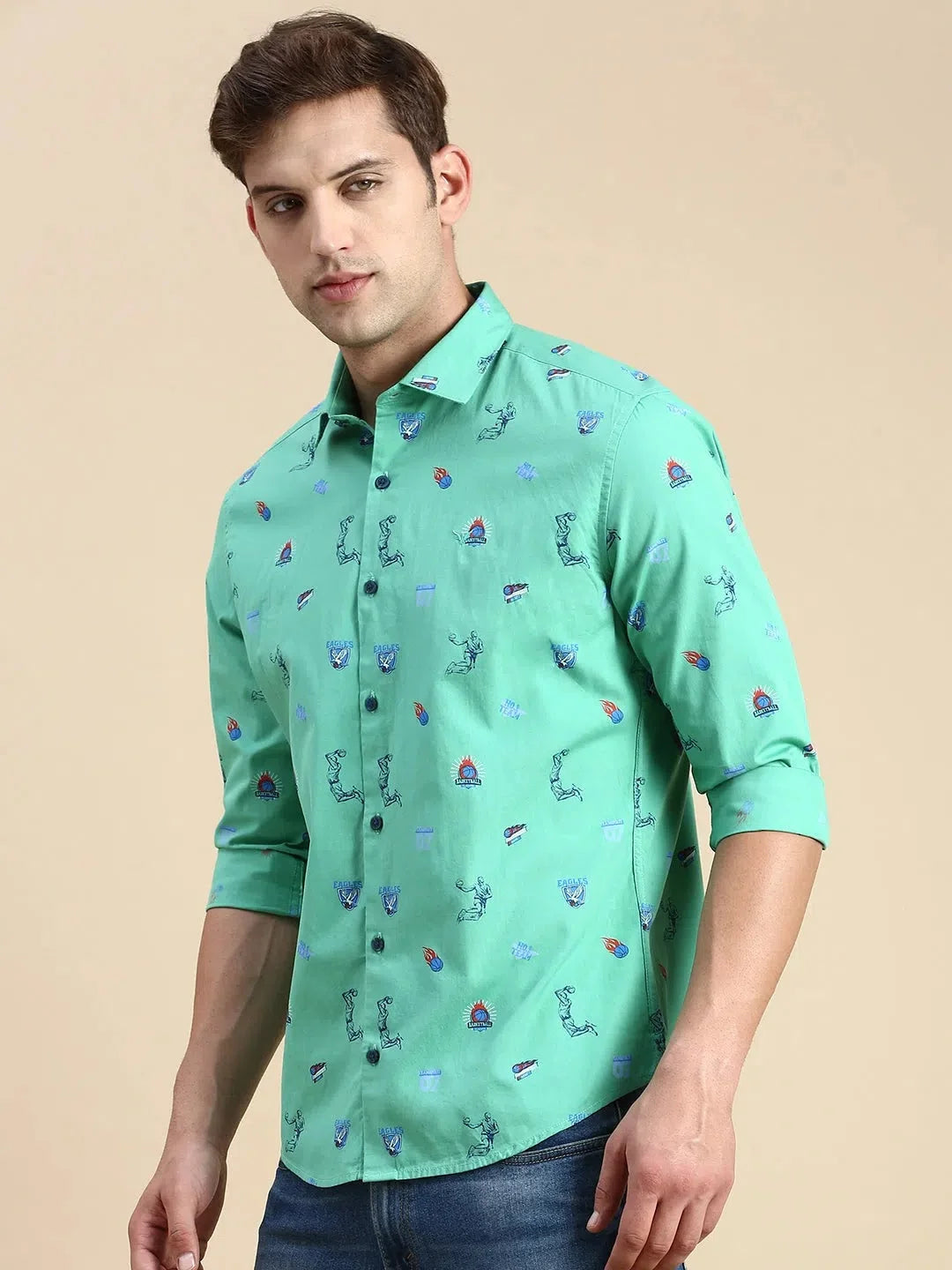 Green Printed Mens Shirt - DesiQlo Cotton Casual Shirts