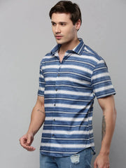 Men Blue Striped Casual Shirt-SPUNIMPORTSTRIRE-4688-Blue