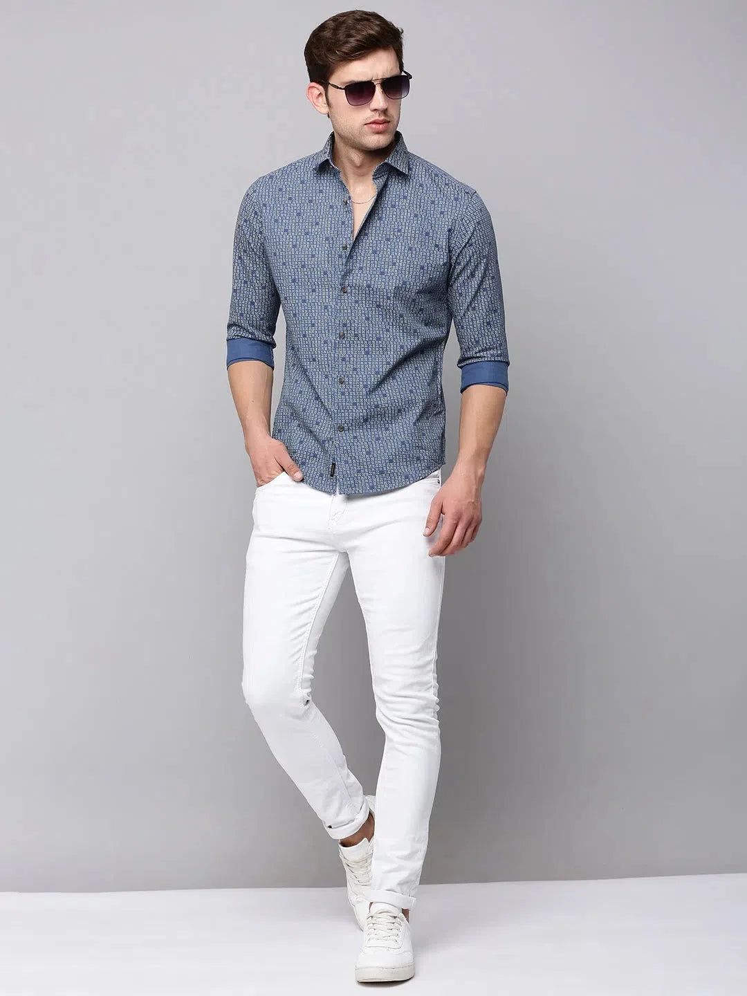 Men's Blue Printed Cotton Shirt | Casual Style - DesiQlo