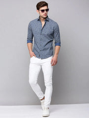 Men Blue Printed Casual Shirt-BARONPRINTED-4004-Blue
