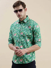 Men Green Floral Casual Shirt-STANLEY-1441-Green
