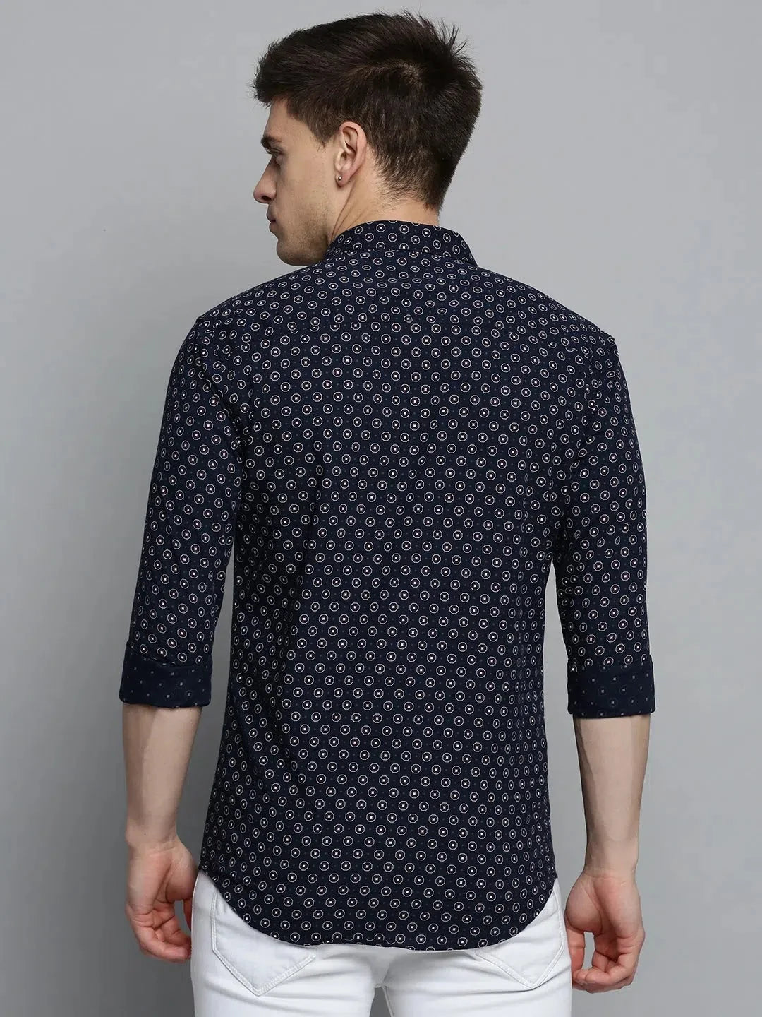 Men's Navy Printed Shirt - Stylish Cotton Mens Shirt Online