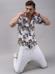 Men White Printed Casual Shirt-HITECKPRINT-1371-White