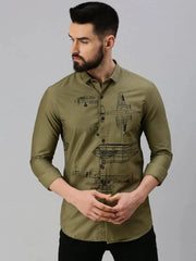Men Olive Printed Casual Shirt-HIGHPOWERPRINT-1271-Olive
