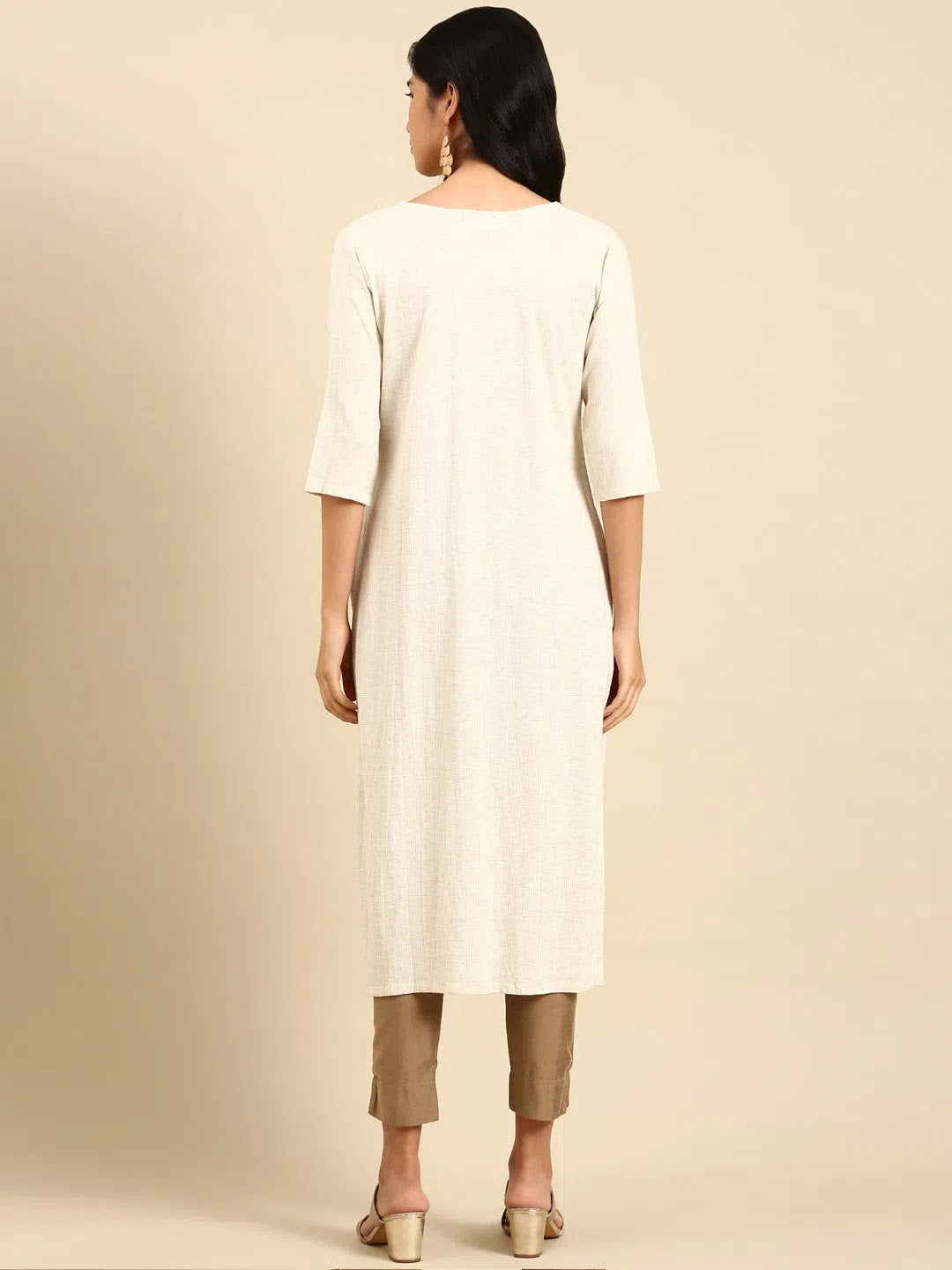 Off White Printed Cotton Kurta | Indian Kurta Ladies Fashion