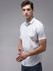 Men White Printed Casual Shirt-AMBARPRINT-1478-White