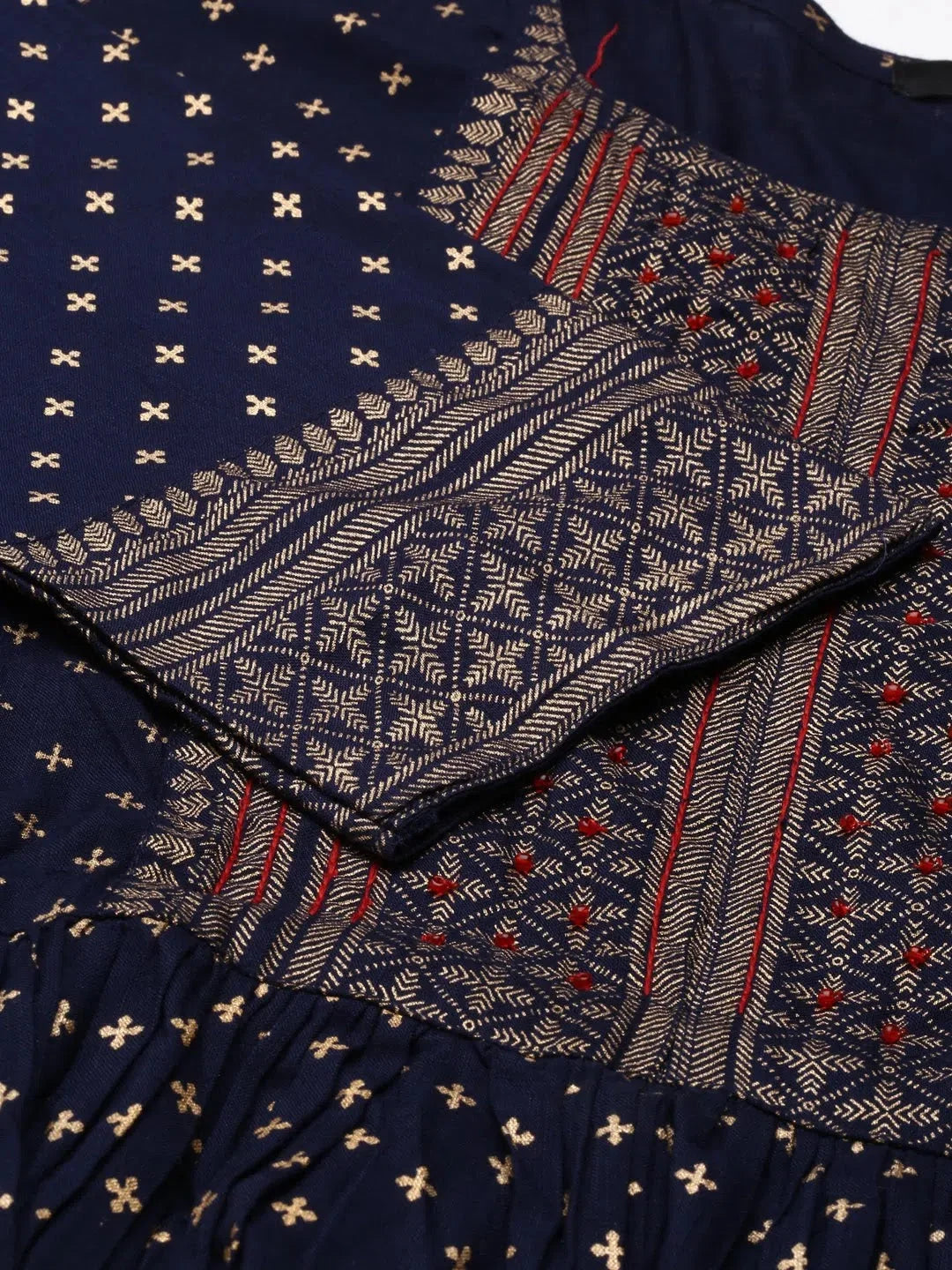 Navy Blue Printed Anarkali Kurta - Women's Cotton Anarkali Dress