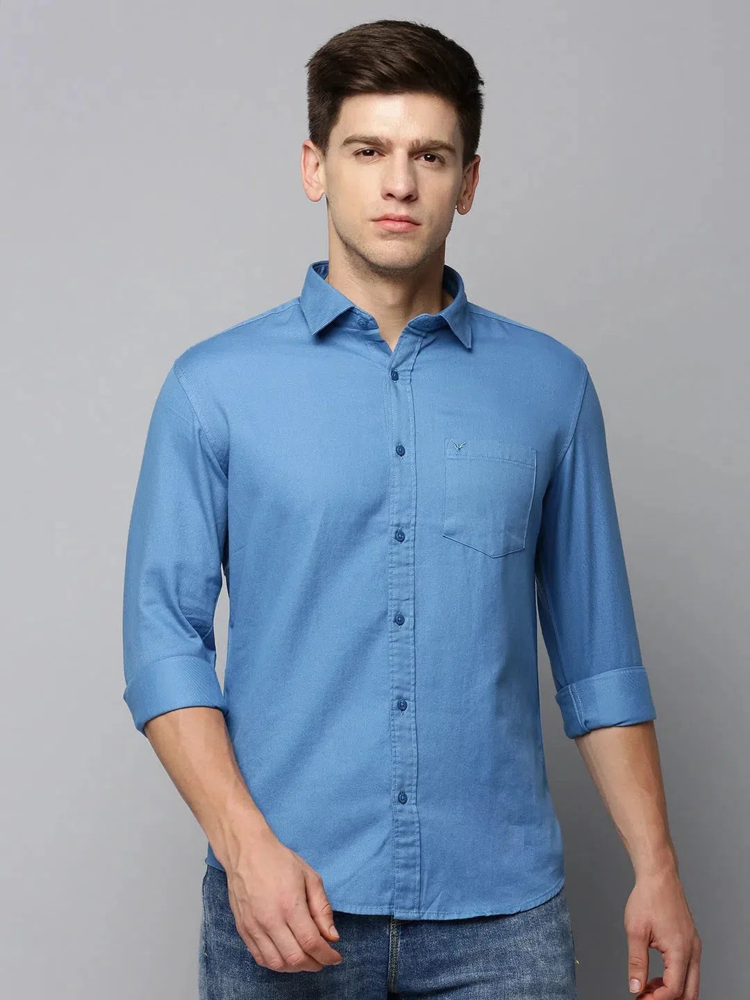 Buy Men's Blue Cotton Shirt - Solid Casual Shirt Online