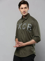 Men Green Printed Casual Shirt-JINATWILL-4733-Olive