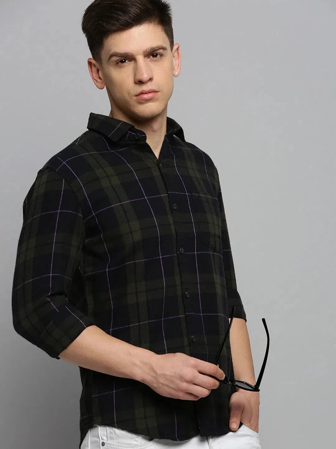 Men's Green Checked Cotton Shirt | Casual & Stylish