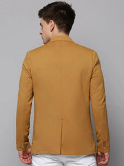 Men Gold Solid Blazer-EXES-3001-Gold