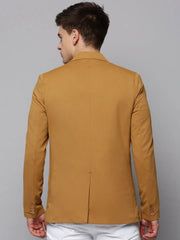 Men Gold Solid Blazer-EXES-3001-Gold