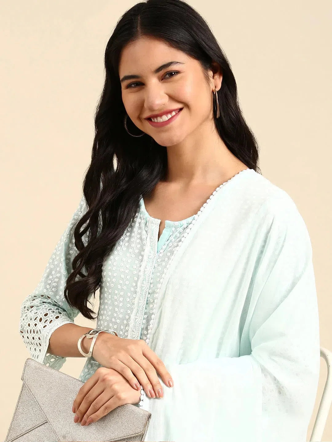 Blue Solid Cotton Kurta Set | Women's Indian Kurta Sets - Style 1