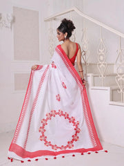Peach Cotton Ikat Saree With Ganga Jamuna Border-MA66BCT431380073