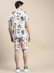 Men White Printed Casual Co ord Set-MARSHALL-1859-White