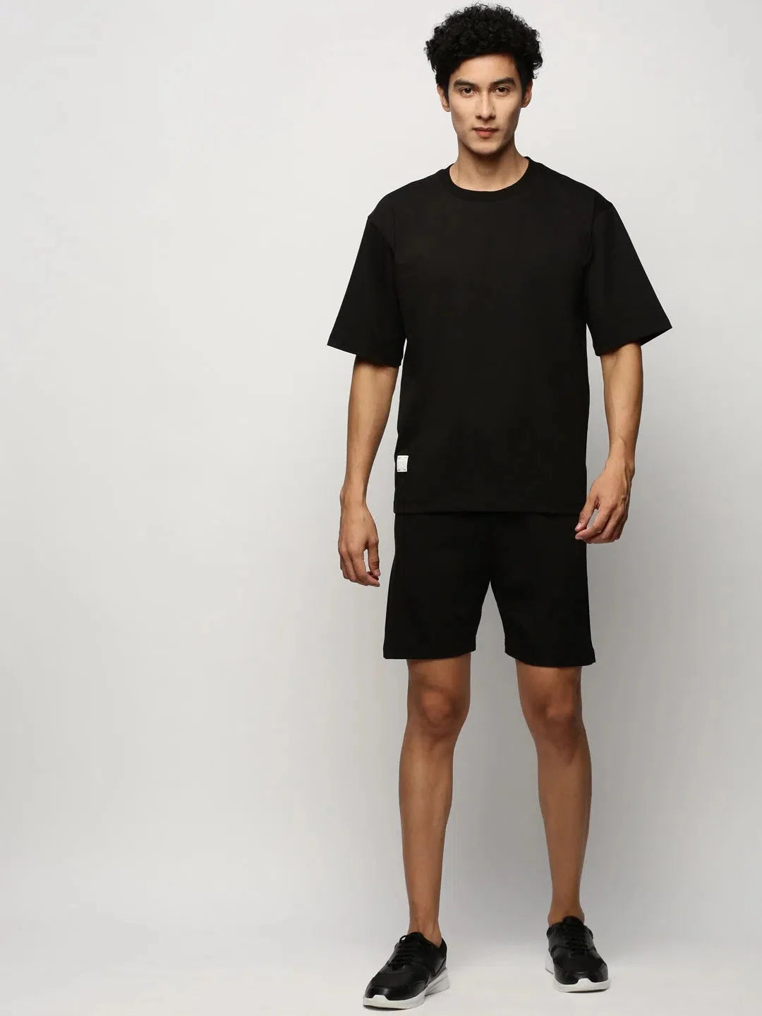 Black Solid Men's Co ord Sets | Cotton Casual Two Piece Sets