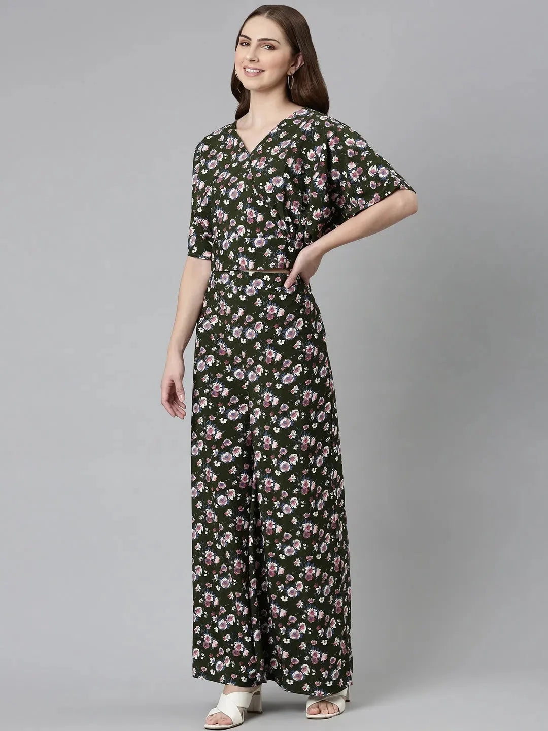 Olive Printed Co Ord Set for Women | Viscose Casual Look