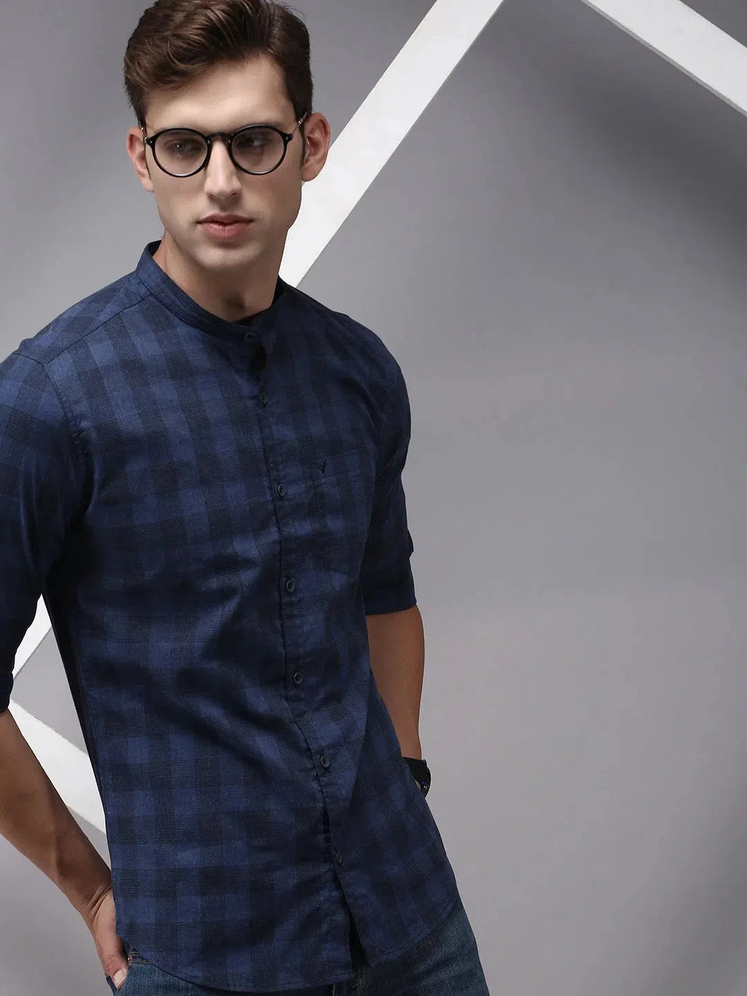 Men Blue Checked Casual Shirt-WONDERCHECKS-1734-Navyblue