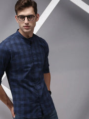 Men Blue Checked Casual Shirt-WONDERCHECKS-1734-Navyblue