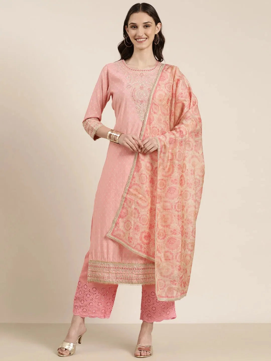Pink Geometrical Kurta Set | Cotton Women's Kurta Sets