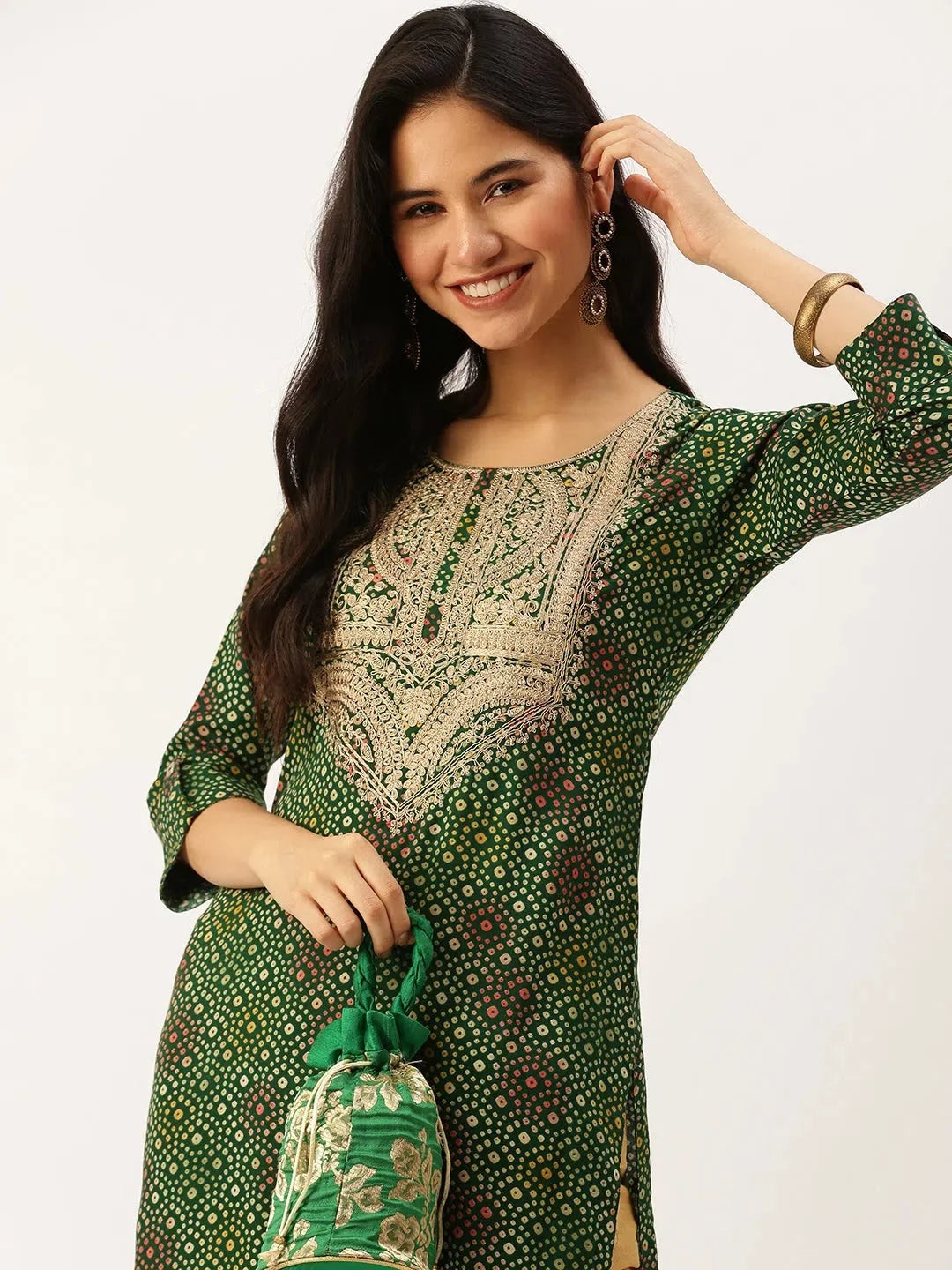 Green Printed Cotton Indian Kurtis - DesiQlo Women's Fashion