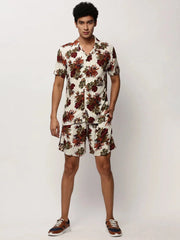 Men Cream Printed Casual Co ords-AM-98-20-Cream