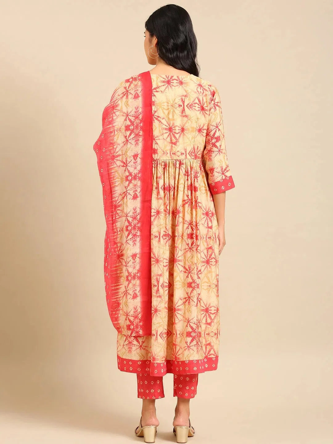Cream Tie Dye Kurta Set | Women's Designer Kurta Sets Online