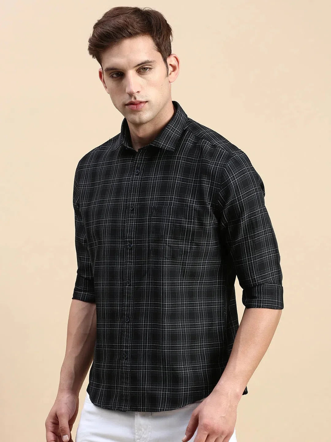 Men's Black Checked Shirt | Casual Cotton Shirt - DesiQlo