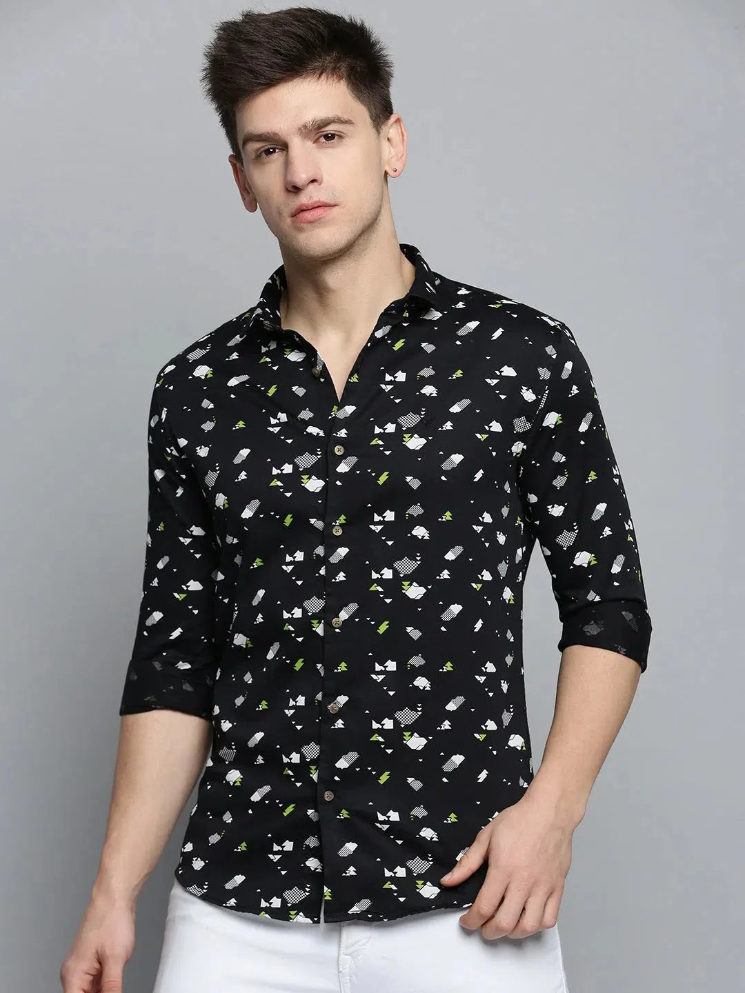 Black Printed Mens Shirt - Modern Cotton Casual Shirt