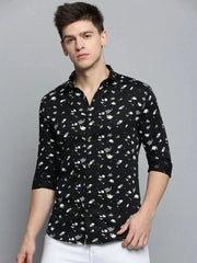 Men Black Printed Casual Shirt-RDPRINT-3009-Black