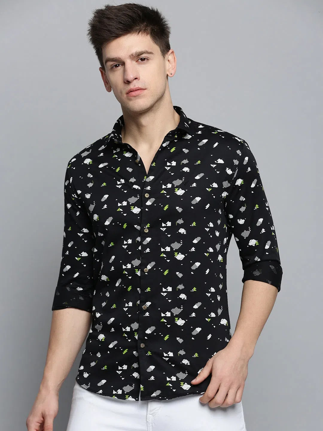 Black Printed Mens Shirt - Modern Cotton Casual Shirt