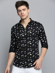 Men Black Printed Casual Shirt-RDPRINT-3009-Black