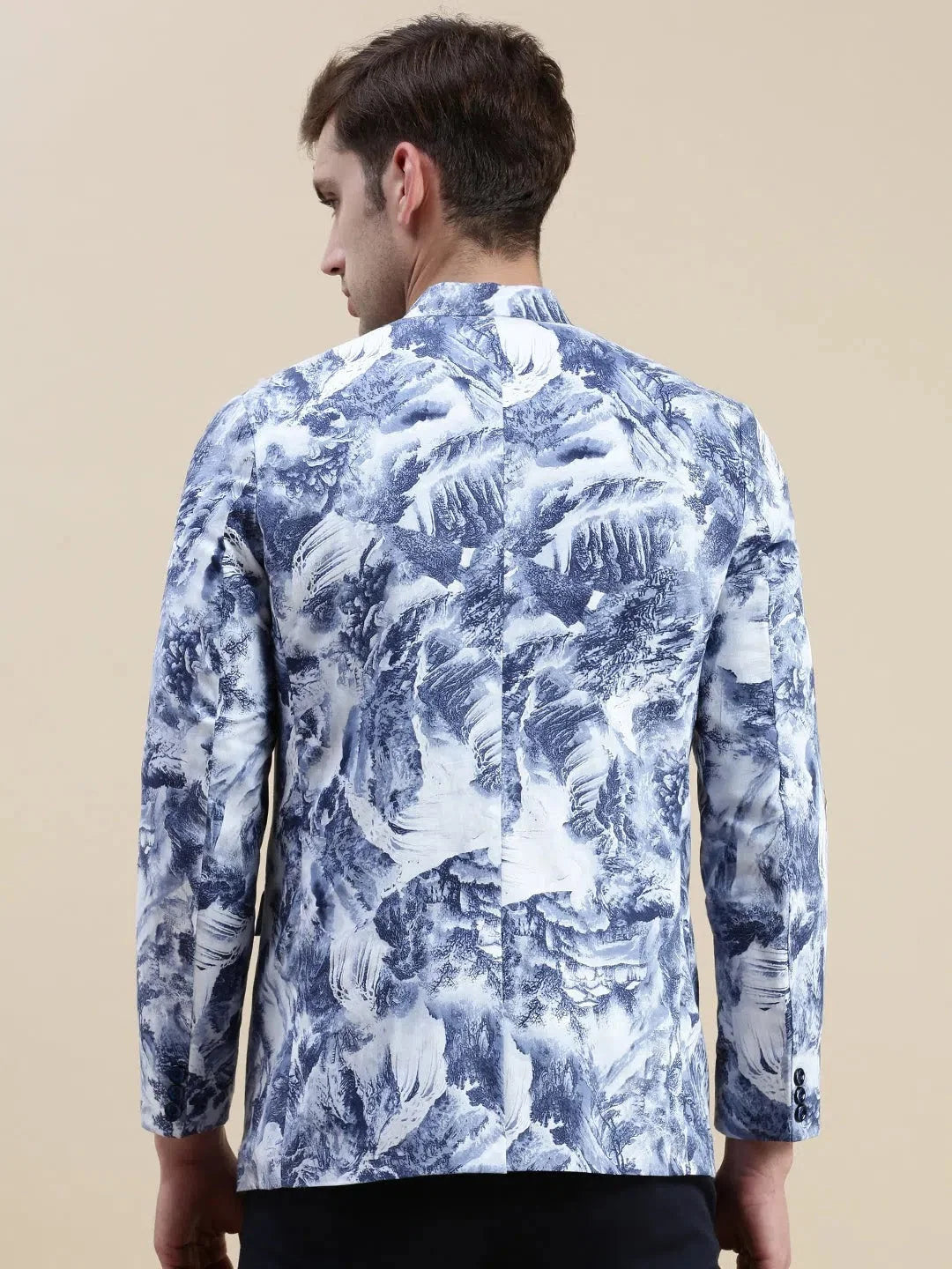 Blue Printed Cotton Blazer | Men's Ethnic Wear - DesiQlo