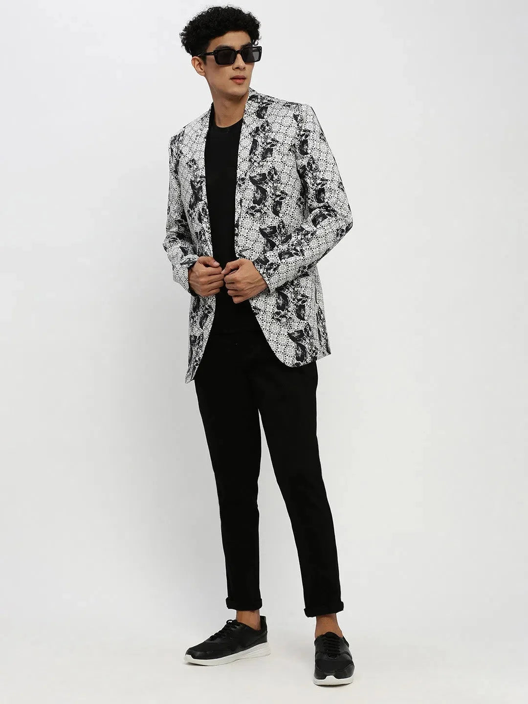 White Printed Men's Ethnic Wear Blazer | DesiQlo