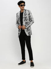 Men White Printed Blazer-SOBLZ-85-01-White