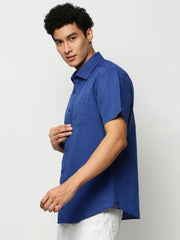 Men Blue Solid Casual Casual Shirts-SPARROW-1756-Blue