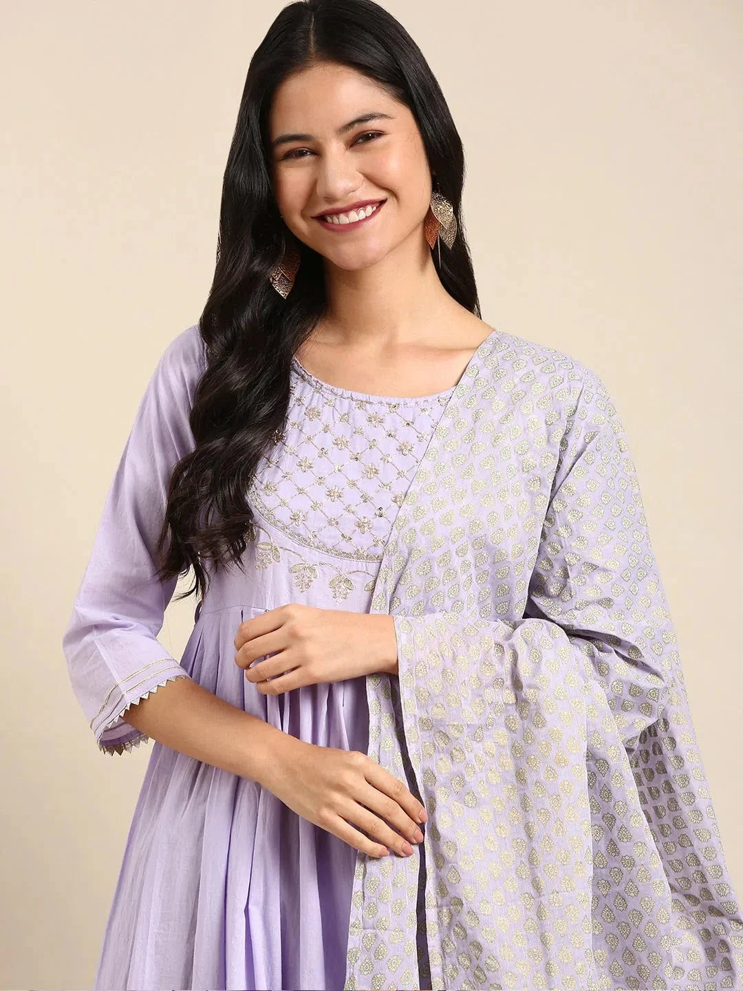 Lavender Solid Anarkali Kurta | Cotton Anarkali Kurti for Women