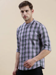 Men Purple Checked Casual Shirt-LAVINIA-1161-Lavender